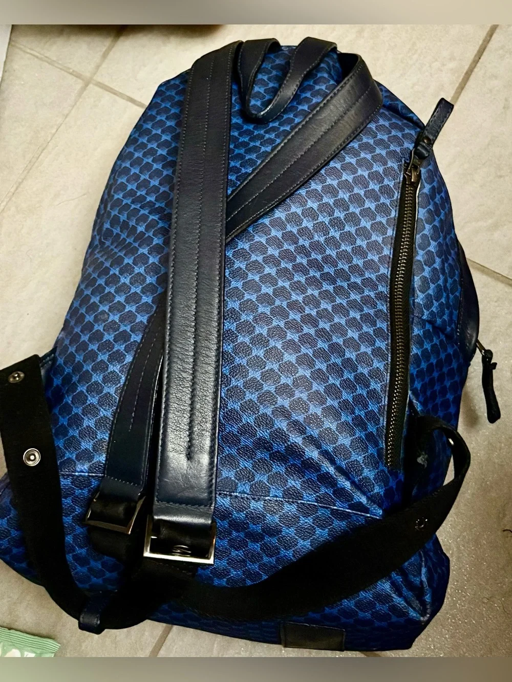 Verona Unisex Blue Patterned Backpack leather